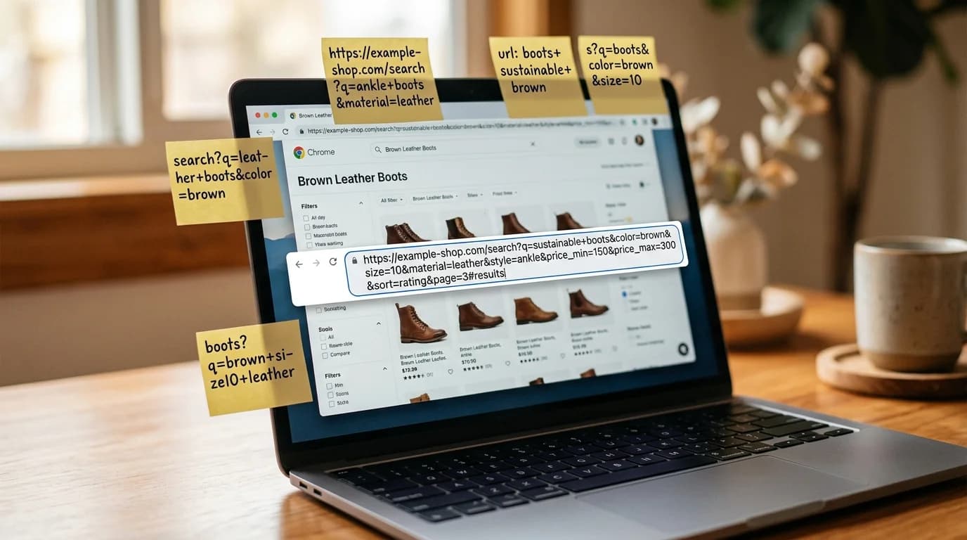 Exemple de variantes d'URL générées par des filtres e-commerce